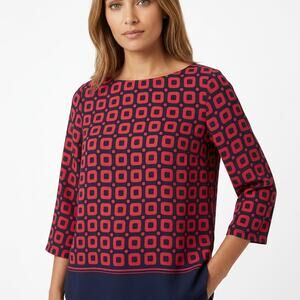 Hobbs London Red Geometric Blouse Women Size 6